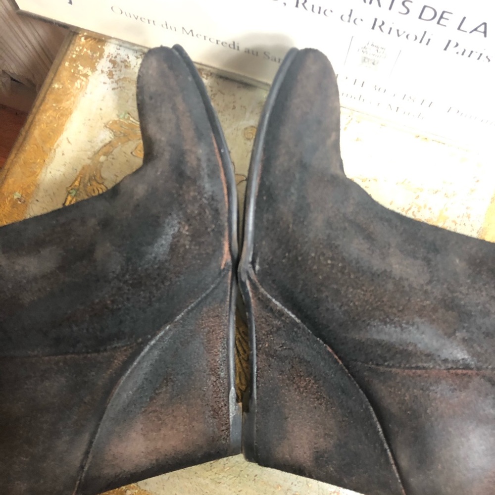 Sz7-FREE PEOPLE DISTRESSED BLACK/BROWN SUEDE BOOTS - Picture 12 of 16